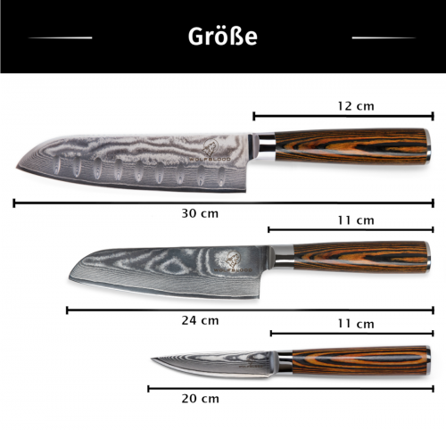 Schutz Damastmesser Damast-Messer Set Messer-Set Santokumesser Set